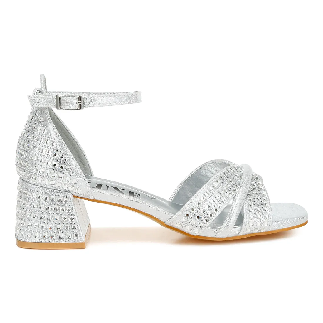 Low Block Heel Rhinestone Sandals