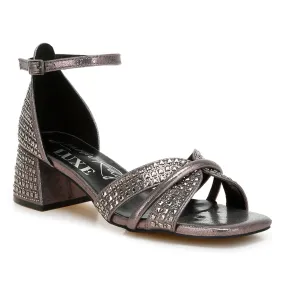 Low Block Heel Rhinestone Sandals