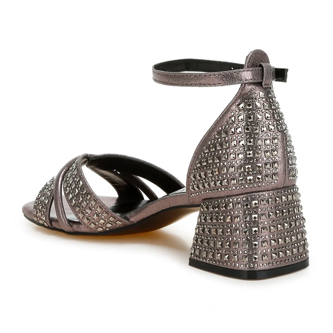 Low Block Heel Rhinestone Sandals