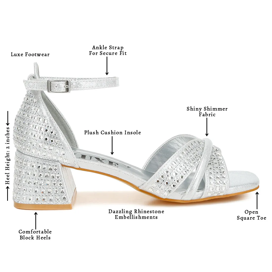 Low Block Heel Rhinestone Sandals