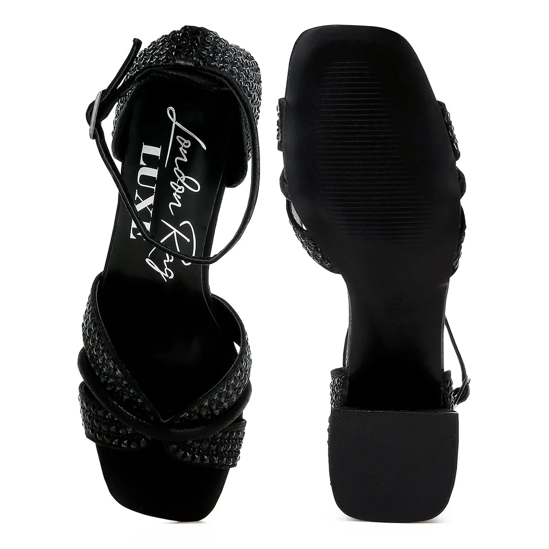 Low Block Heel Rhinestone Sandals