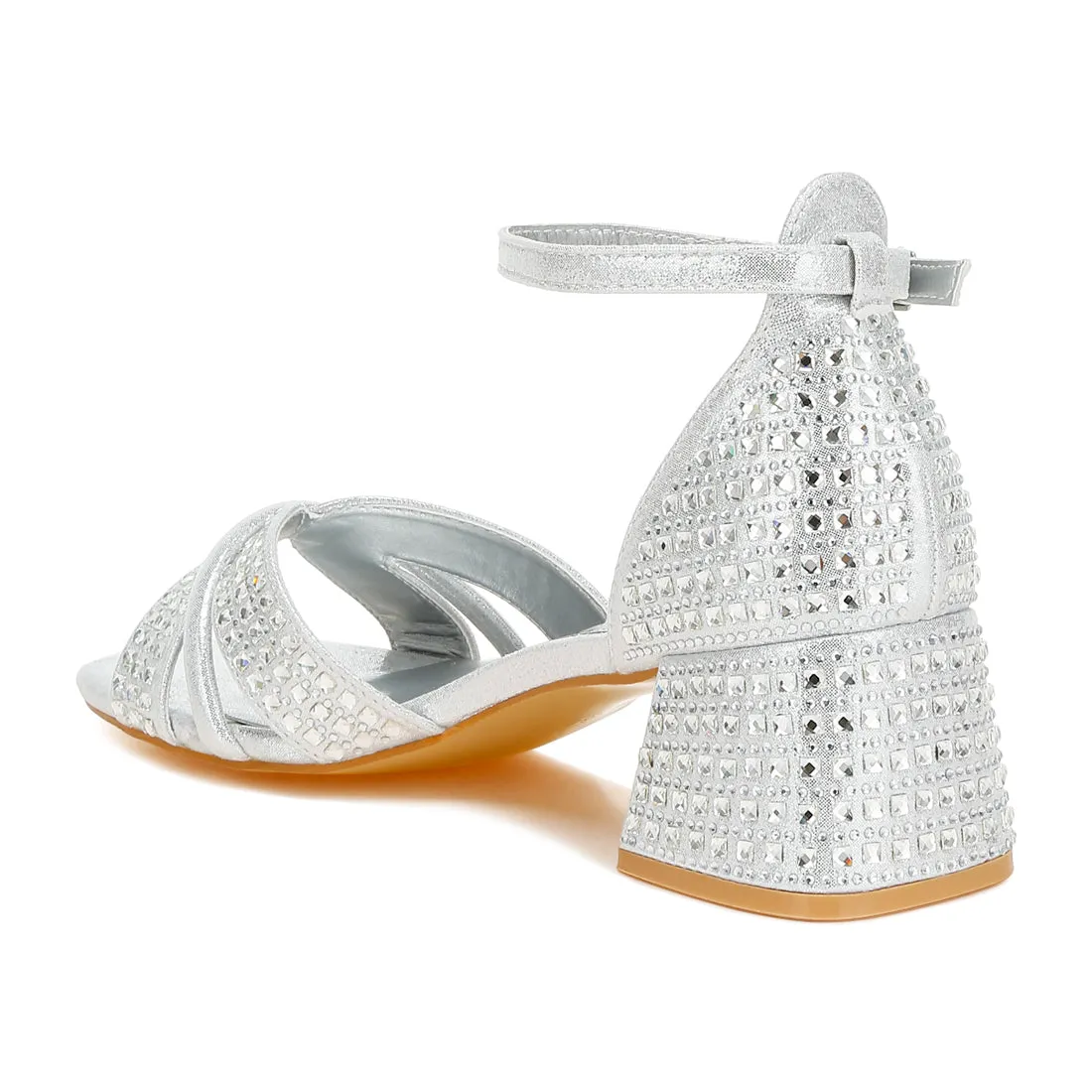 Low Block Heel Rhinestone Sandals