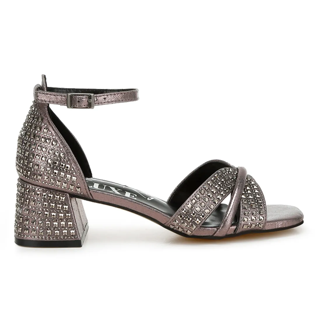 Low Block Heel Rhinestone Sandals
