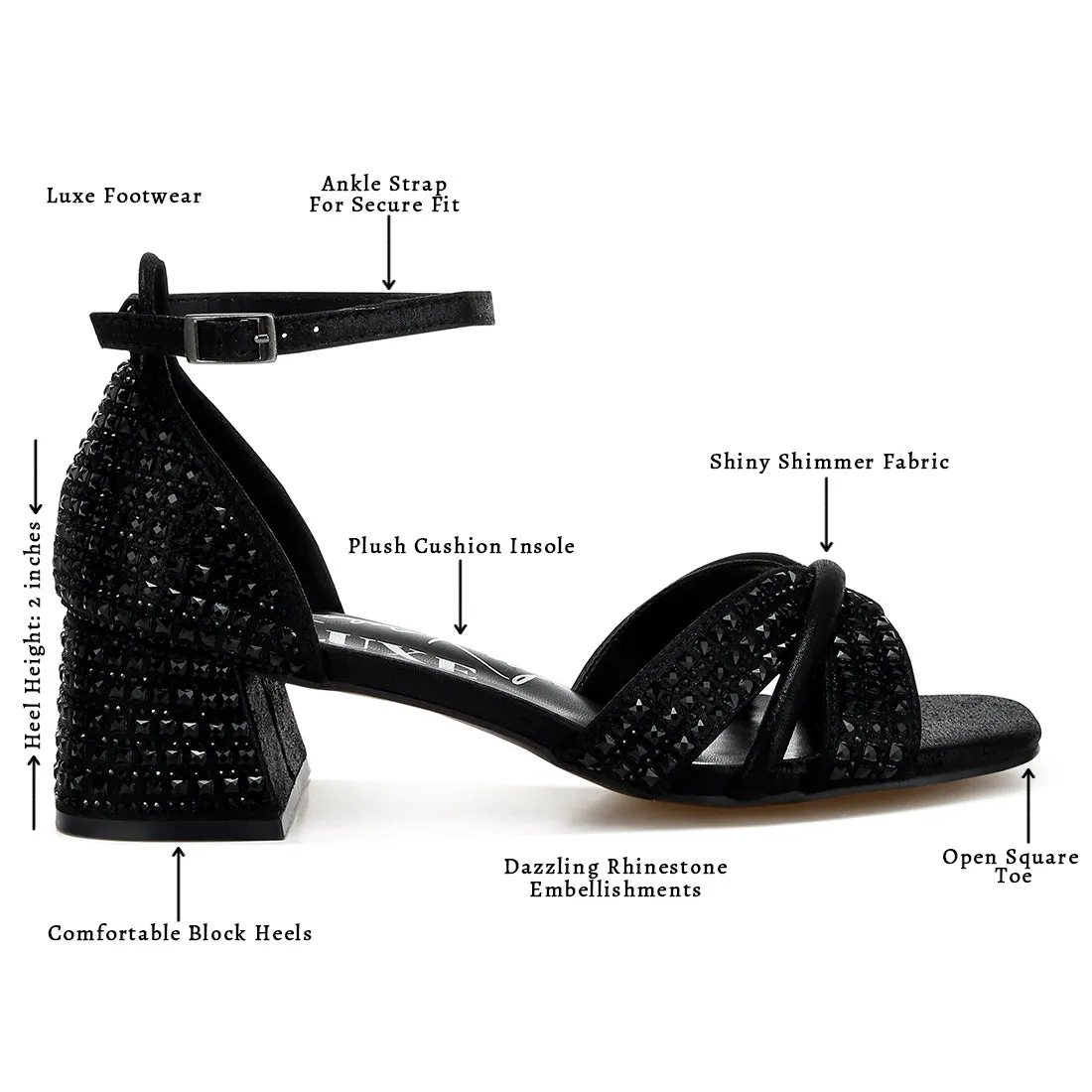 Low Block Heel Rhinestone Sandals