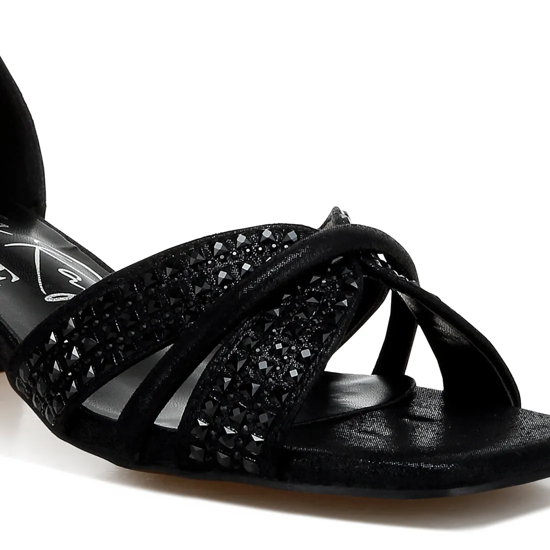 Low Block Heel Rhinestone Sandals