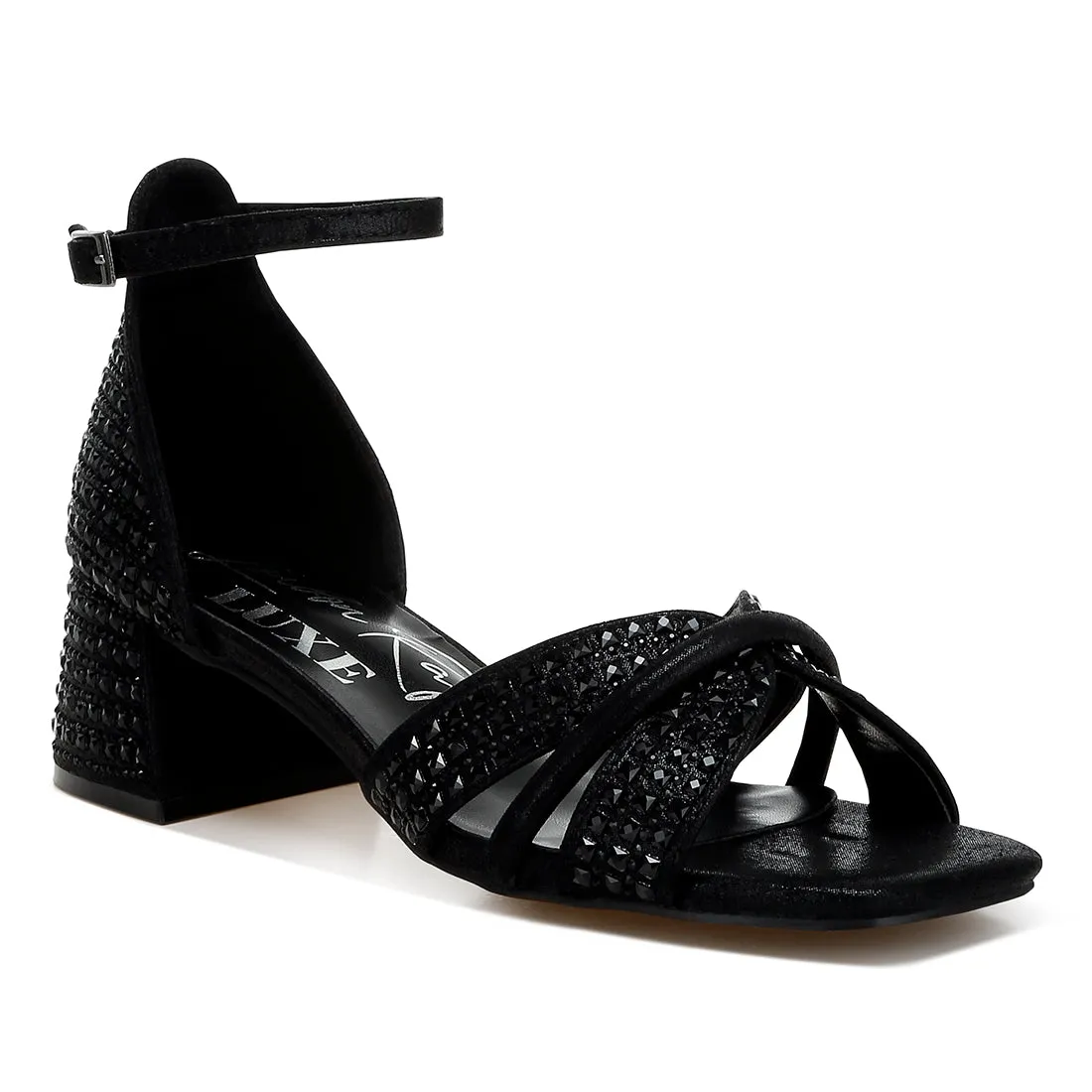 Low Block Heel Rhinestone Sandals