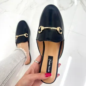 Luna - Sabot Mules Pantofolina Donna Flat Punta Tallone Scoperto Nero