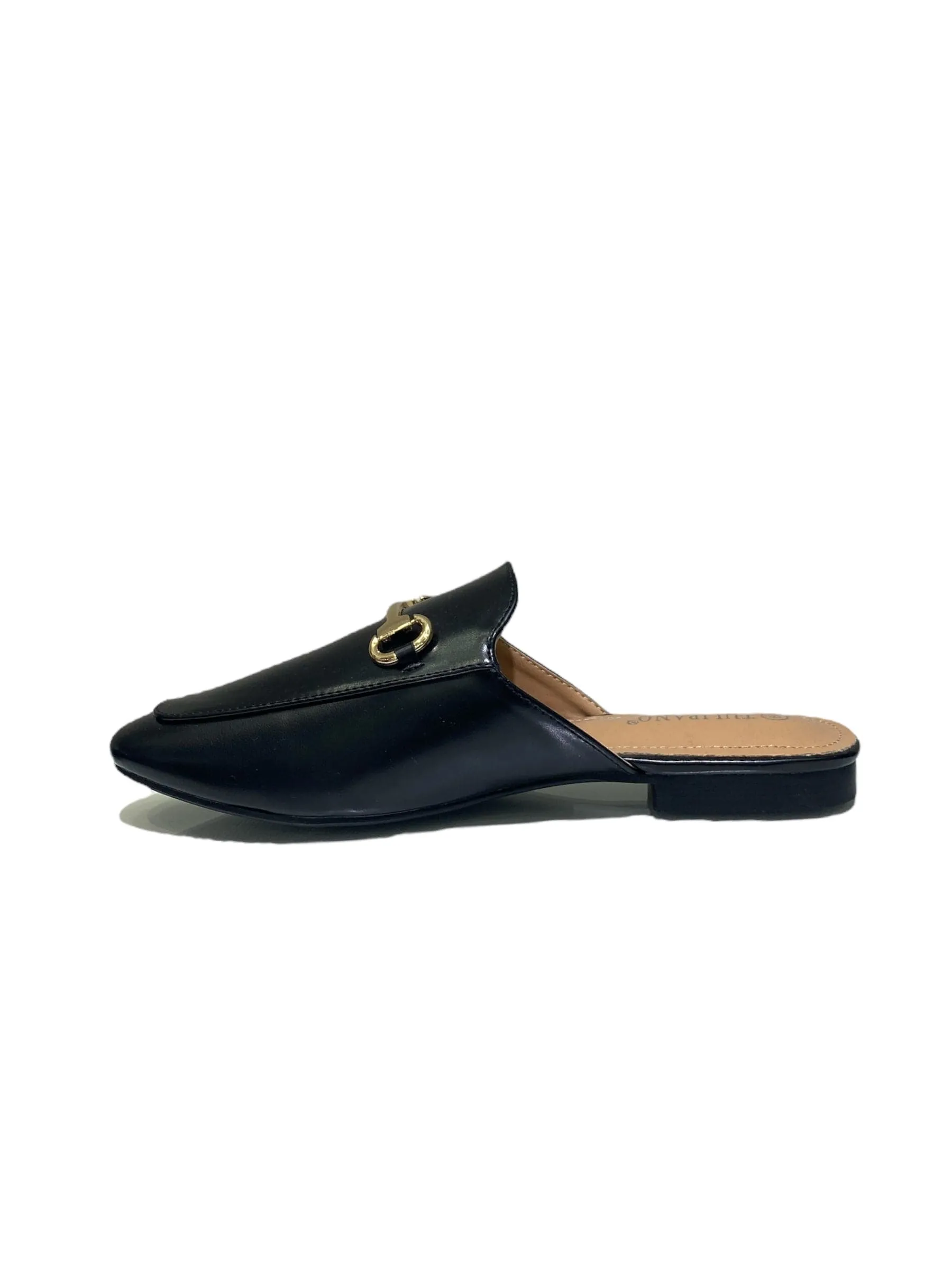 Luna - Sabot Mules Pantofolina Donna Flat Punta Tallone Scoperto Nero