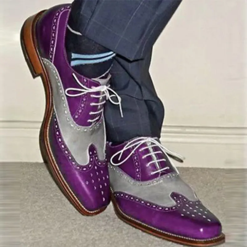 Men's 2-tone patchwork wing tip oxford shoes