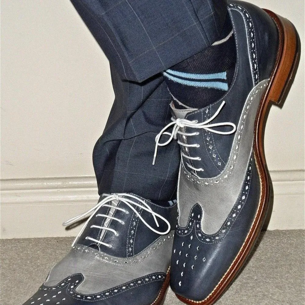 Men's 2-tone patchwork wing tip oxford shoes
