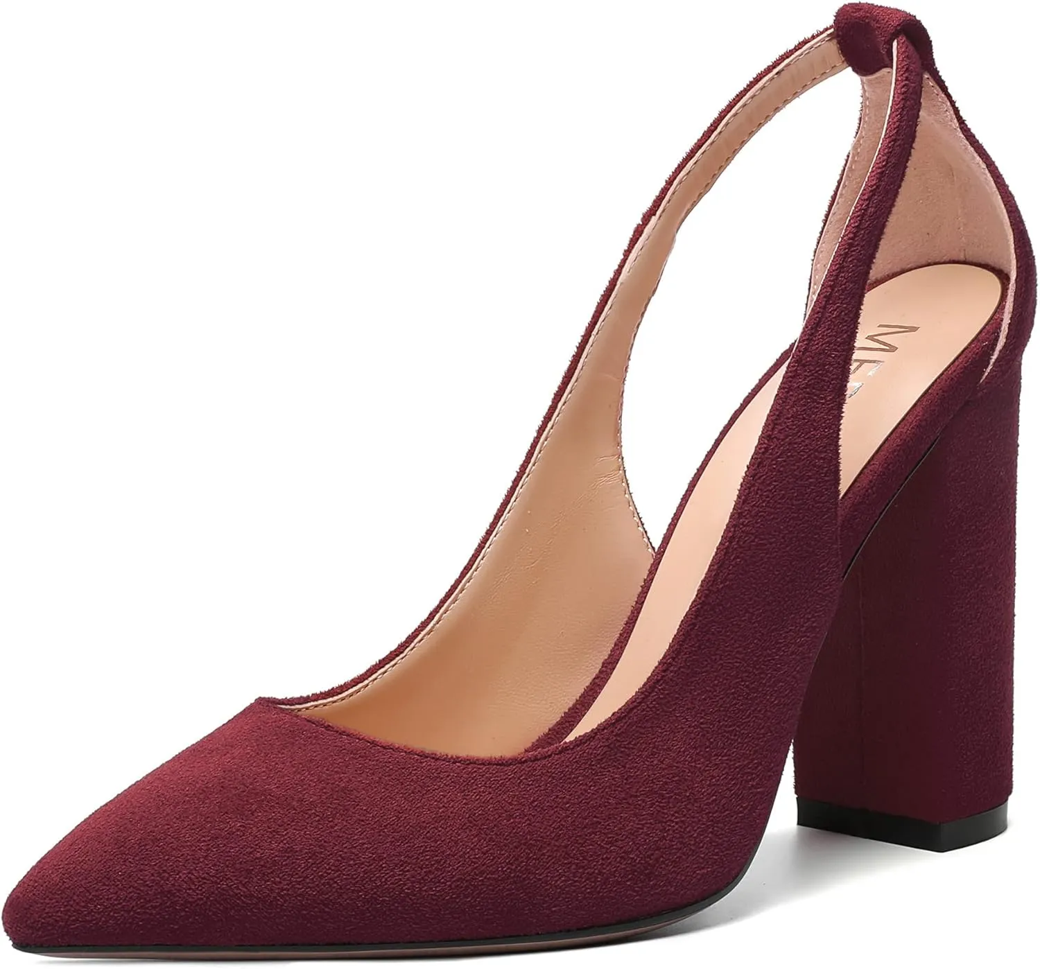 MERRORI Womens Evening Pointed Toe Solid Suede Elegant Slip On Chunky High Heel Pumps Shoes 4 Inch