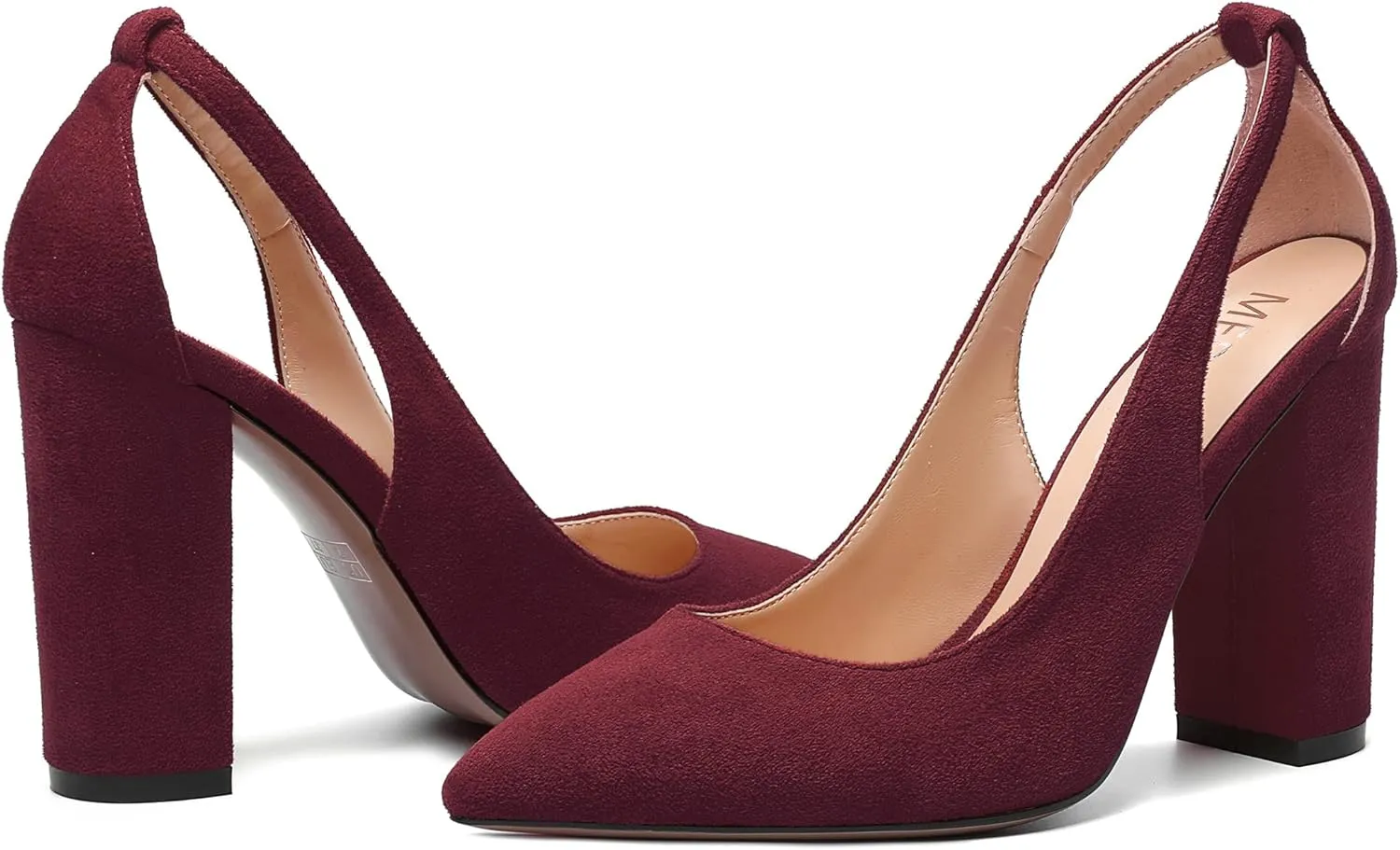 MERRORI Womens Evening Pointed Toe Solid Suede Elegant Slip On Chunky High Heel Pumps Shoes 4 Inch