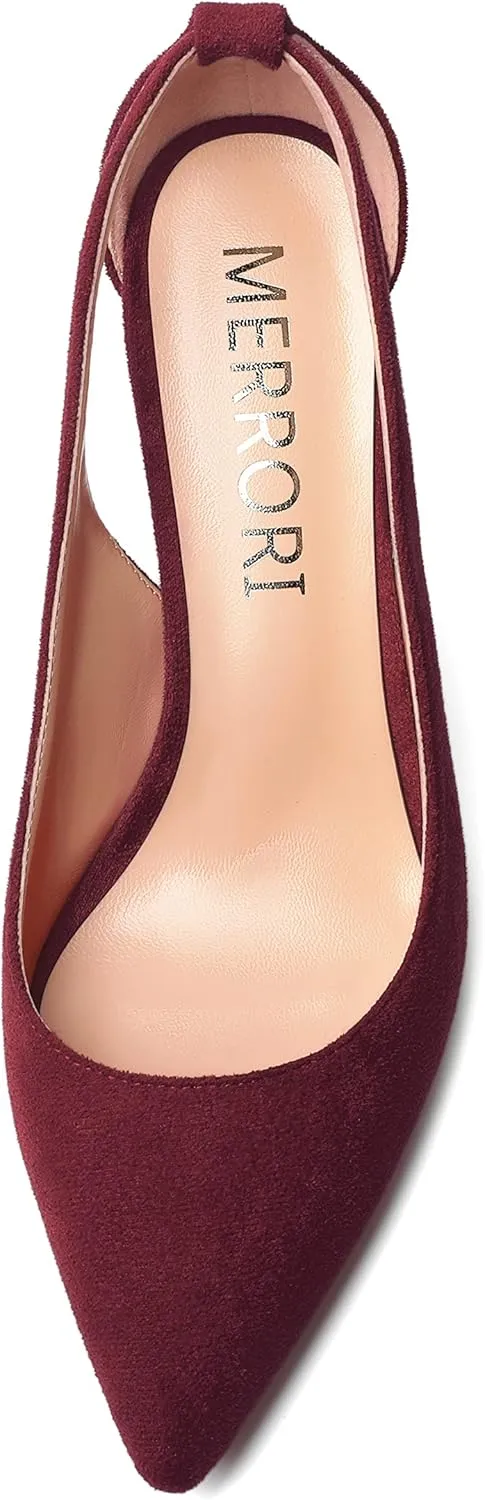 MERRORI Womens Evening Pointed Toe Solid Suede Elegant Slip On Chunky High Heel Pumps Shoes 4 Inch