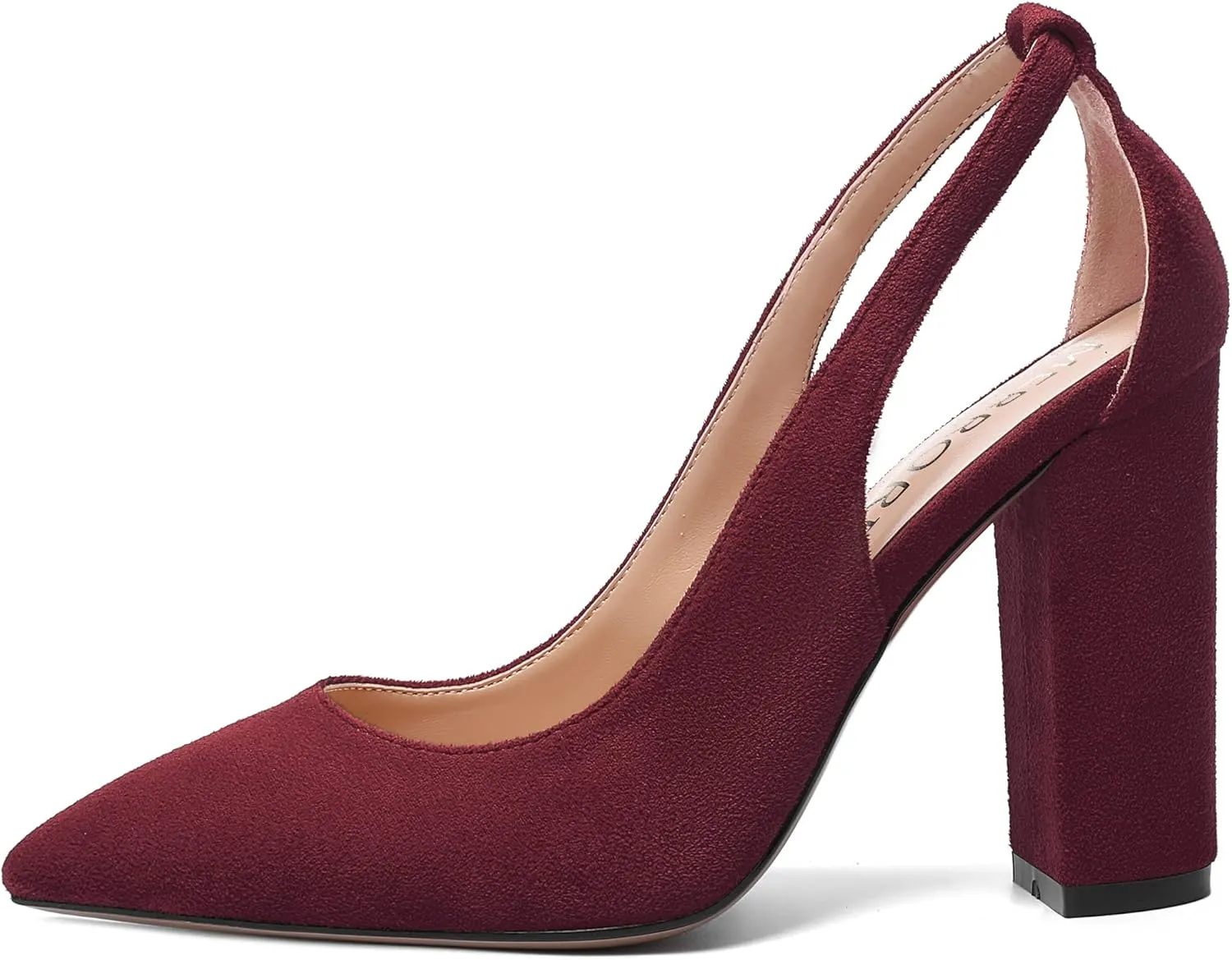 MERRORI Womens Evening Pointed Toe Solid Suede Elegant Slip On Chunky High Heel Pumps Shoes 4 Inch