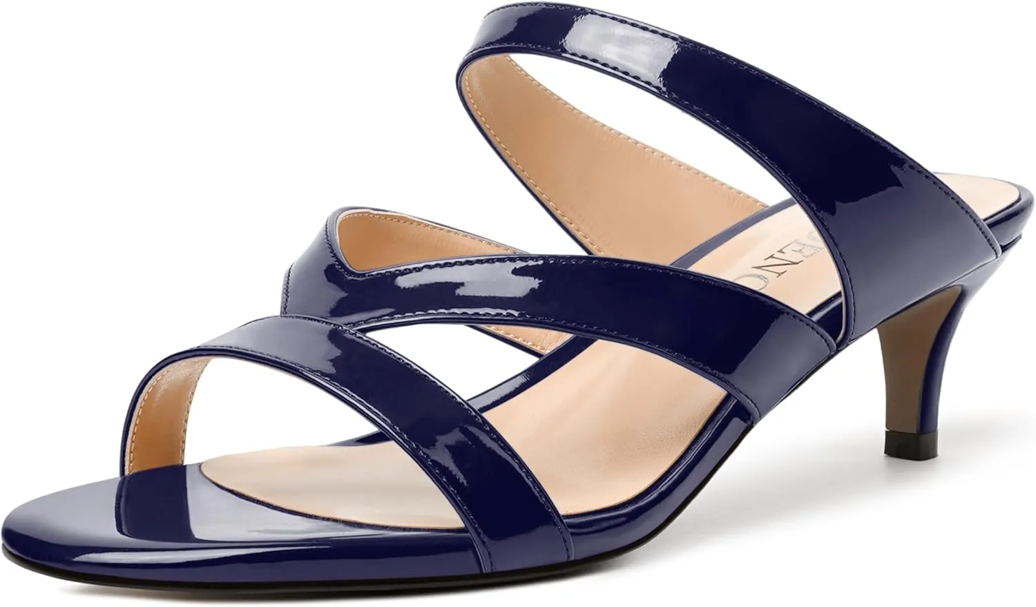 MODENCOCO Womens Patent Party Open Toe Stylish Casual Strappy Slip On Kitten Low Heel Heeled Sandals 2 Inch