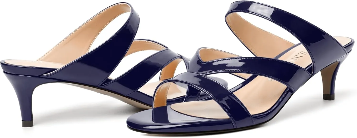 MODENCOCO Womens Patent Party Open Toe Stylish Casual Strappy Slip On Kitten Low Heel Heeled Sandals 2 Inch