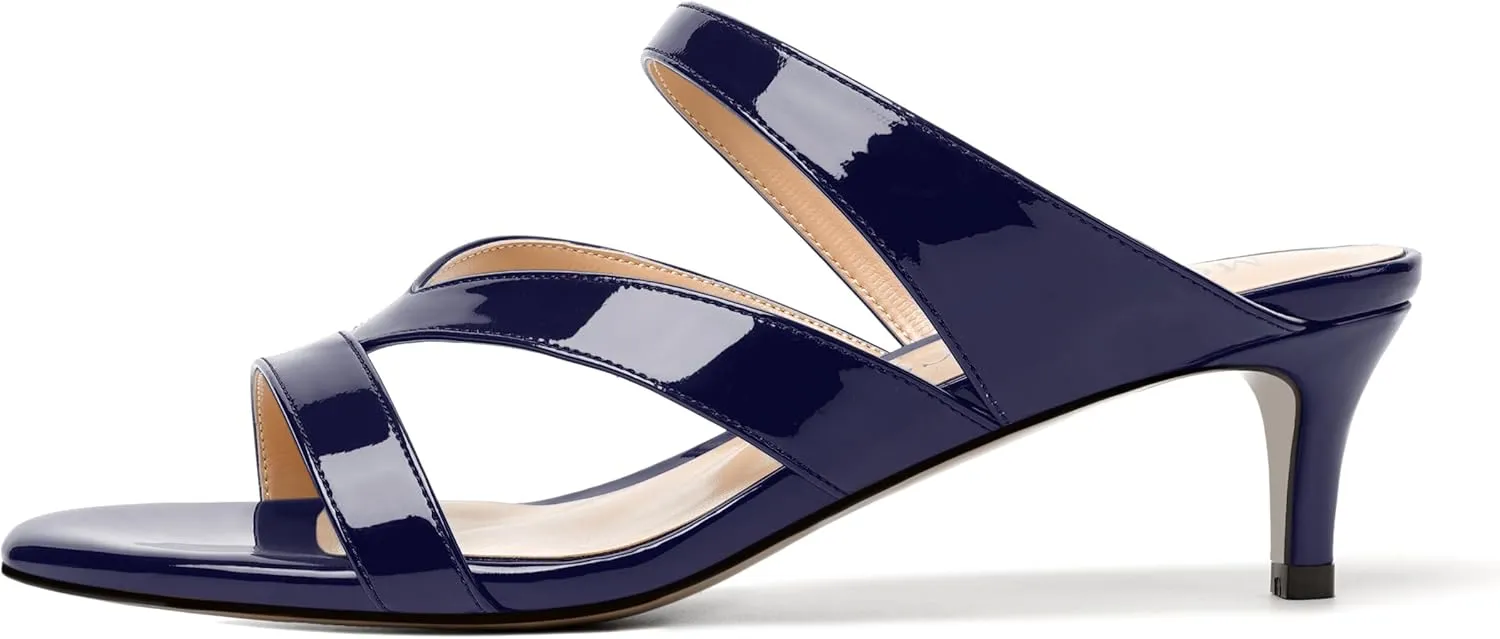 MODENCOCO Womens Patent Party Open Toe Stylish Casual Strappy Slip On Kitten Low Heel Heeled Sandals 2 Inch