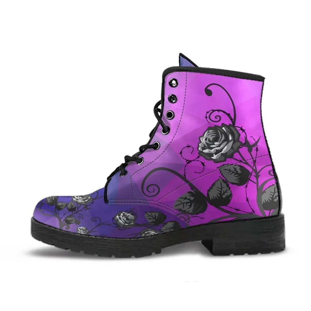 Multicolor Combat Boots - Black Roses | Boho Shoes, Handmade Lace Up Boots, Vegan Leather Lace Up Boots, 90s Boots, 2000s Boots, Hipster