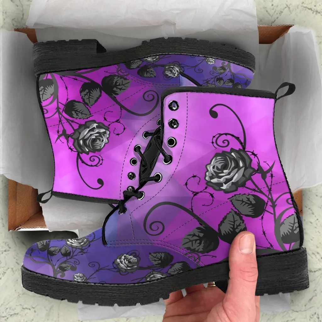 Multicolor Combat Boots - Black Roses | Boho Shoes, Handmade Lace Up Boots, Vegan Leather Lace Up Boots, 90s Boots, 2000s Boots, Hipster