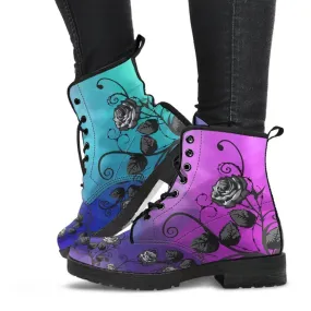 Multicolor Combat Boots - Black Roses | Boho Shoes, Handmade Lace Up Boots, Vegan Leather Lace Up Boots, 90s Boots, 2000s Boots, Hipster