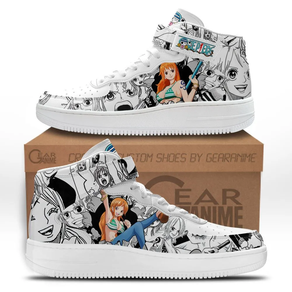 Nami Sneakers Air Mid OP Custom Anime Shoes Mix Manga