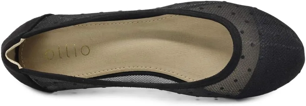 Ollio Women's Shoes Dots or Floral Lace Breathable Round Toe Ballet Flats F123-124
