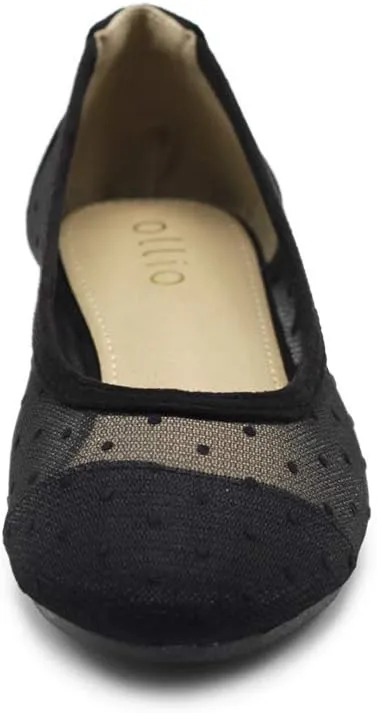 Ollio Women's Shoes Dots or Floral Lace Breathable Round Toe Ballet Flats F123-124