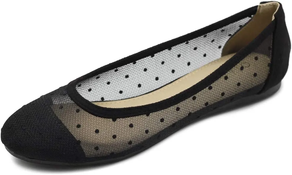 Ollio Women's Shoes Dots or Floral Lace Breathable Round Toe Ballet Flats F123-124