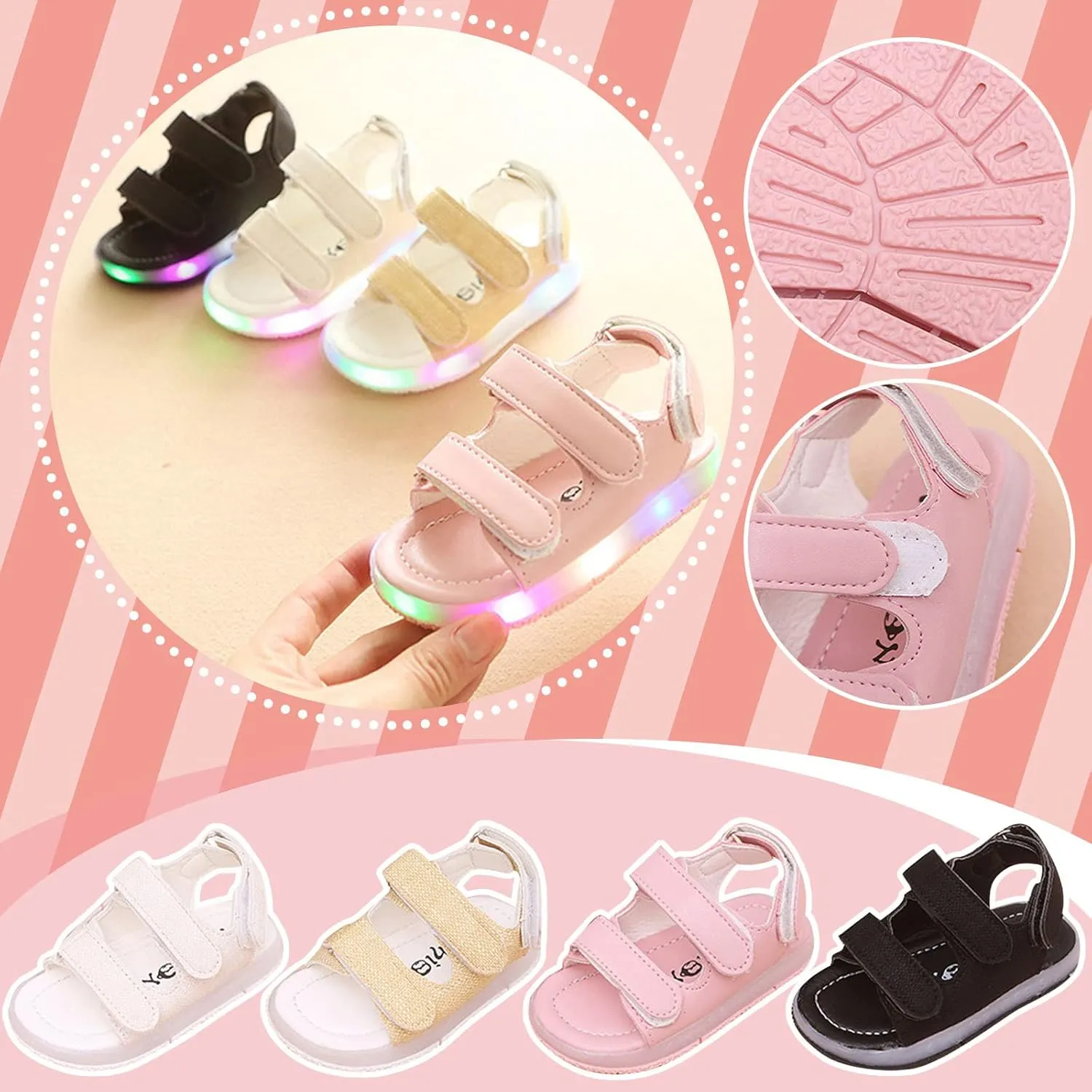 POLG Baby Boys Girls Sport Sandals Little Kids Toddler Newborn Luminous LED Light Up Open-Toe Slippers Boots Crib Shoes (White, 3-3.5Years)