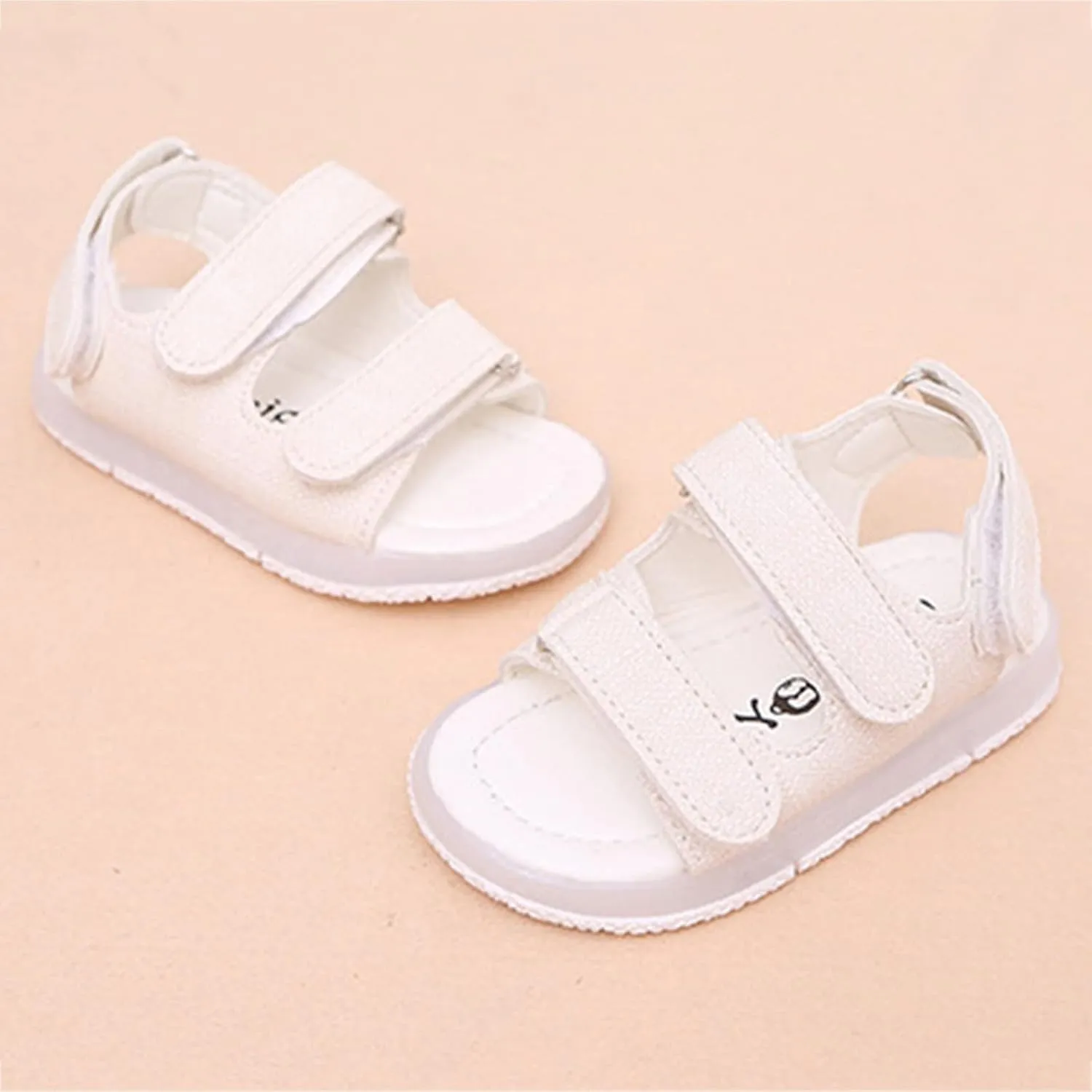 POLG Baby Boys Girls Sport Sandals Little Kids Toddler Newborn Luminous LED Light Up Open-Toe Slippers Boots Crib Shoes (White, 3-3.5Years)