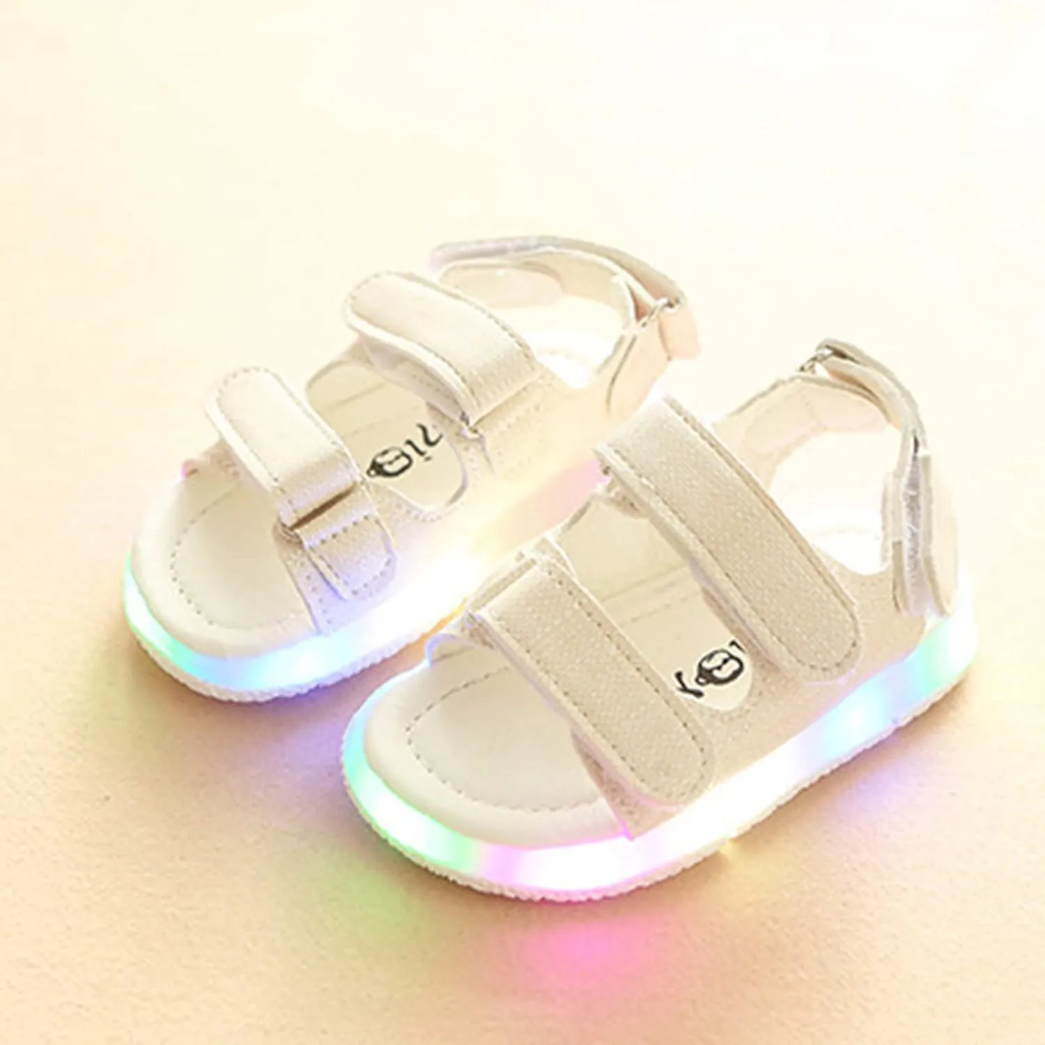 POLG Baby Boys Girls Sport Sandals Little Kids Toddler Newborn Luminous LED Light Up Open-Toe Slippers Boots Crib Shoes (White, 3-3.5Years)