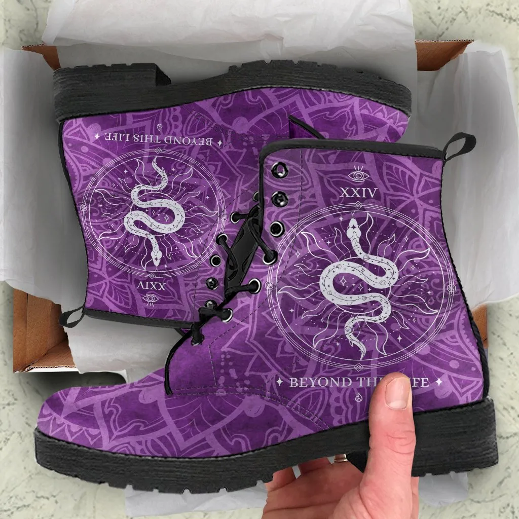 Purple Combat Boots - Snake Boots | Purple Boots for Women, Vegan Leather Lace Up Boots Women, Handmade Lace Up Boots, Women's Boots, Custom Shoes