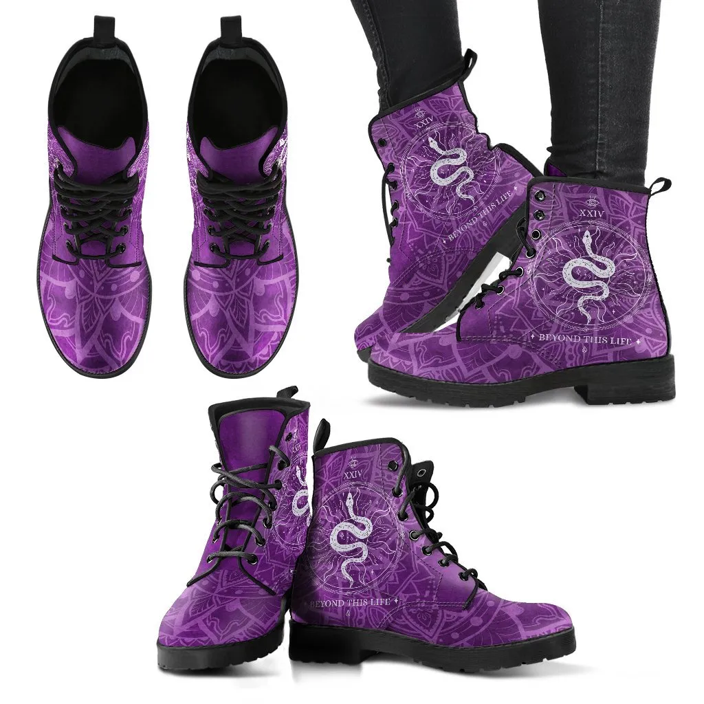 Purple Combat Boots - Snake Boots | Purple Boots for Women, Vegan Leather Lace Up Boots Women, Handmade Lace Up Boots, Women's Boots, Custom Shoes