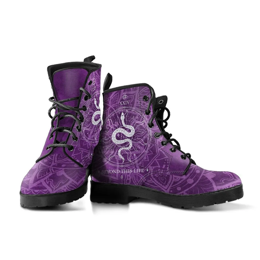 Purple Combat Boots - Snake Boots | Purple Boots for Women, Vegan Leather Lace Up Boots Women, Handmade Lace Up Boots, Women's Boots, Custom Shoes