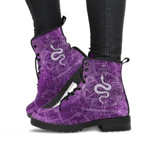 Purple Combat Boots - Snake Boots | Purple Boots for Women, Vegan Leather Lace Up Boots Women, Handmade Lace Up Boots, Women's Boots, Custom Shoes