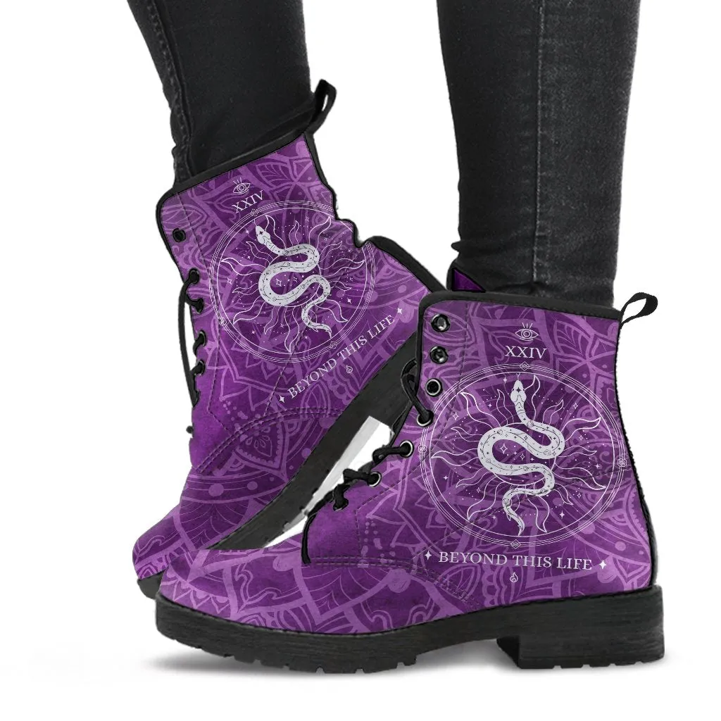Purple Combat Boots - Snake Boots | Purple Boots for Women, Vegan Leather Lace Up Boots Women, Handmade Lace Up Boots, Women's Boots, Custom Shoes