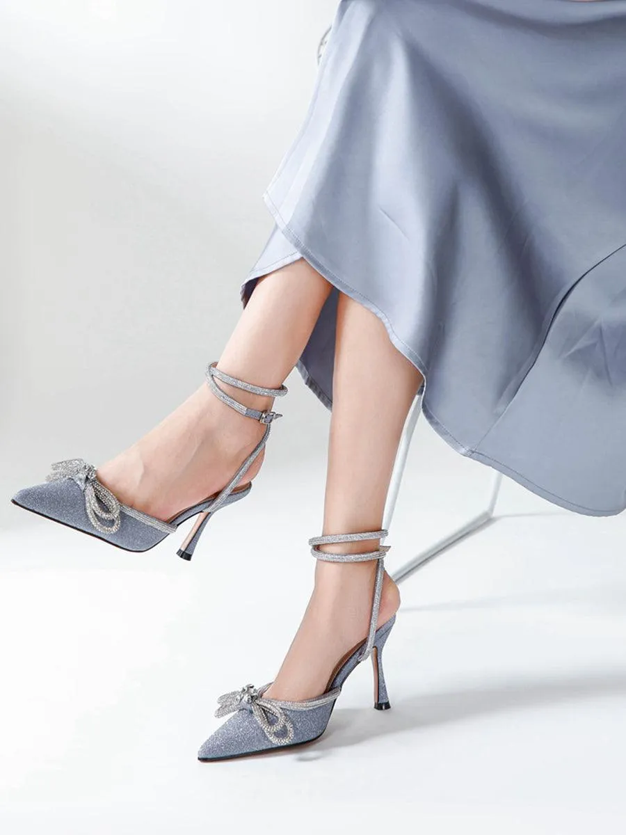 Rhinestone Bow Head Wrapped High Heels MHE1076