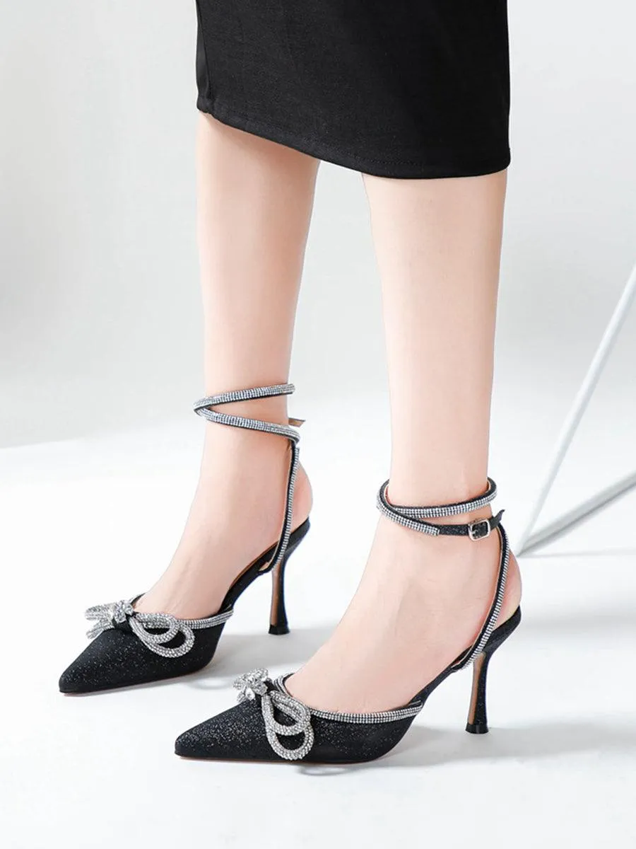 Rhinestone Bow Head Wrapped High Heels MHE1076