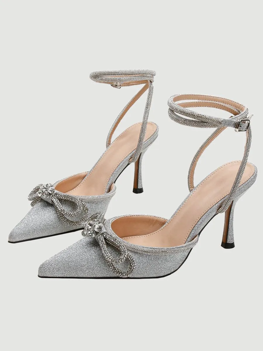 Rhinestone Bow Head Wrapped High Heels MHE1076