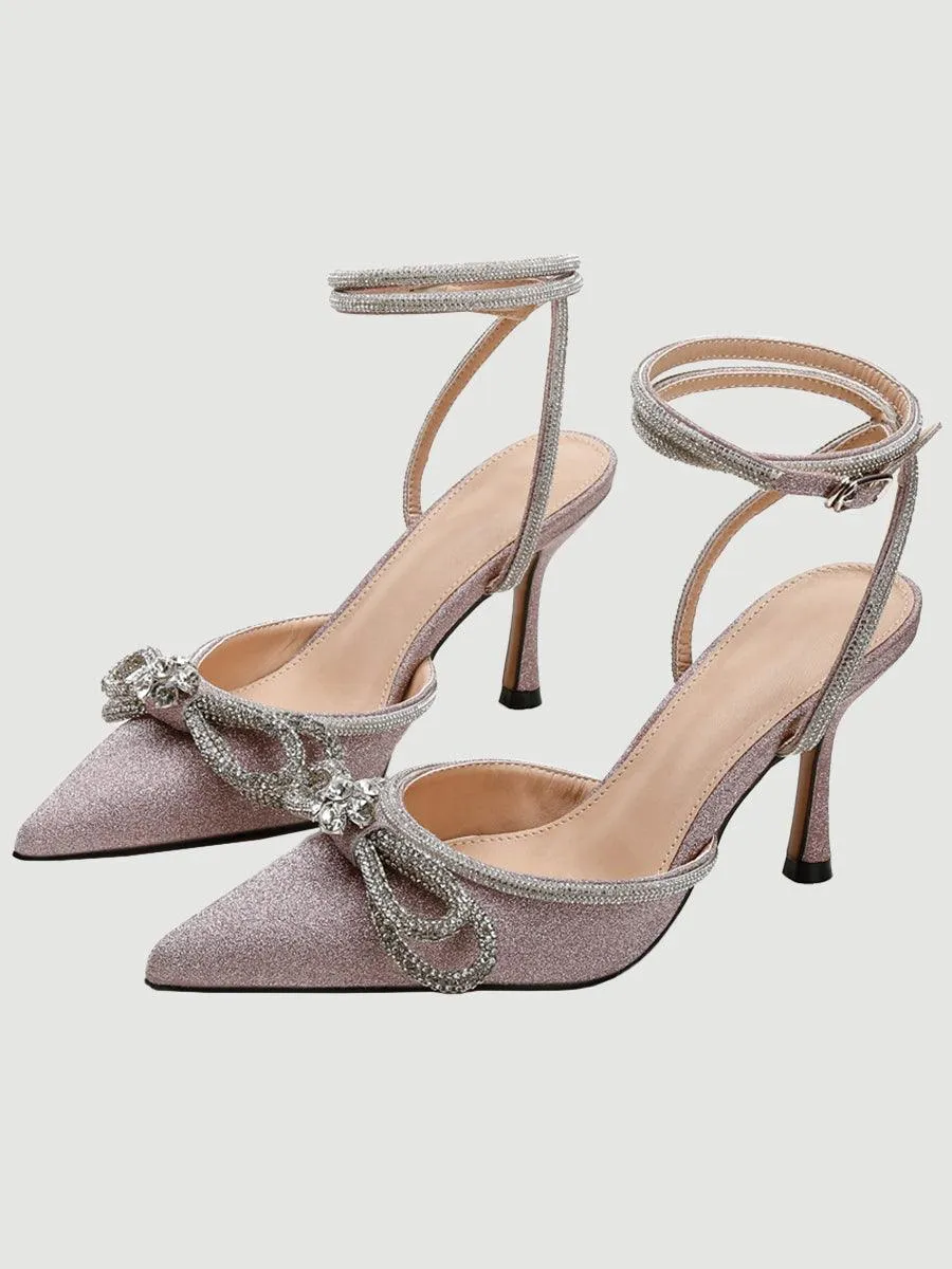Rhinestone Bow Head Wrapped High Heels MHE1076