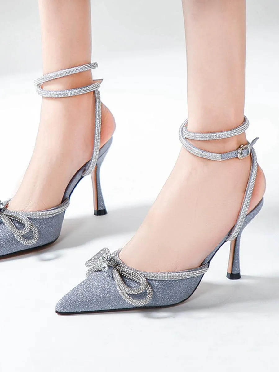 Rhinestone Bow Head Wrapped High Heels MHE1076