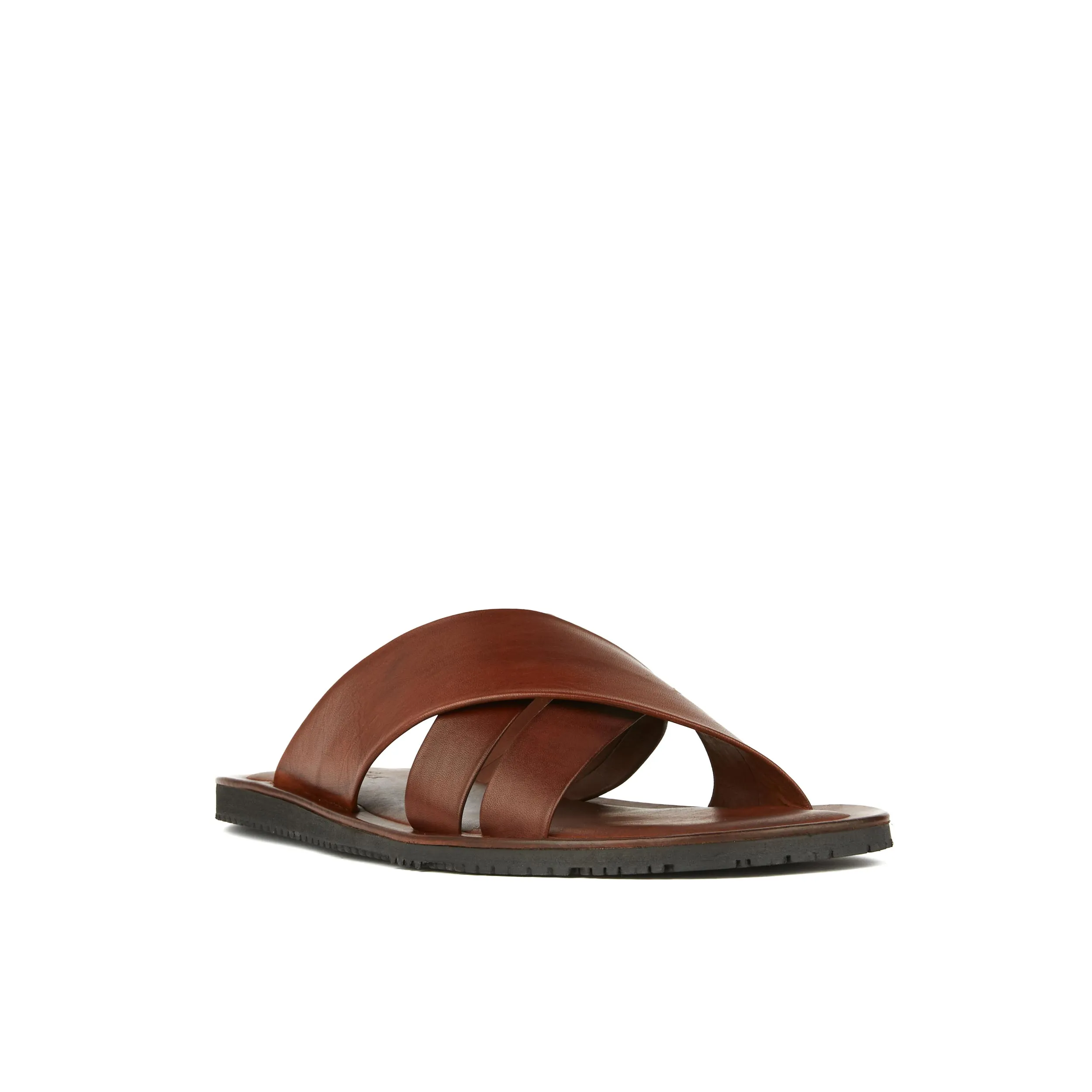 Rio - Brown - Men's crossover straps fully leather lined slide sandal