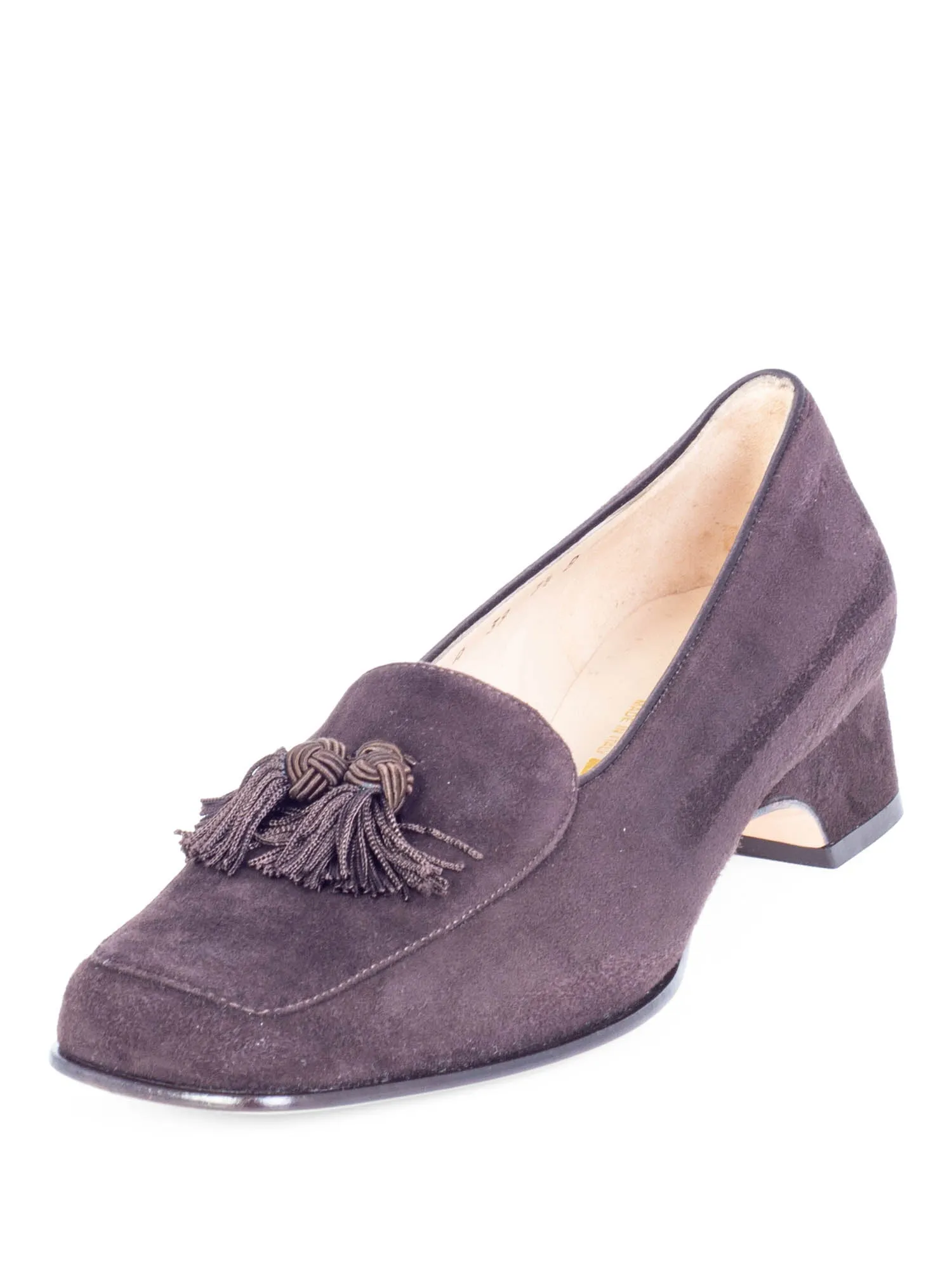Salvatore Ferragamo Suede Alberta Square Cap Toe Tassel Loafers Brown