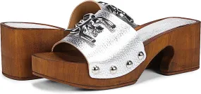Sam Edelman Francina Silver Platform Slip On Slide Block Heel Mule Sandal