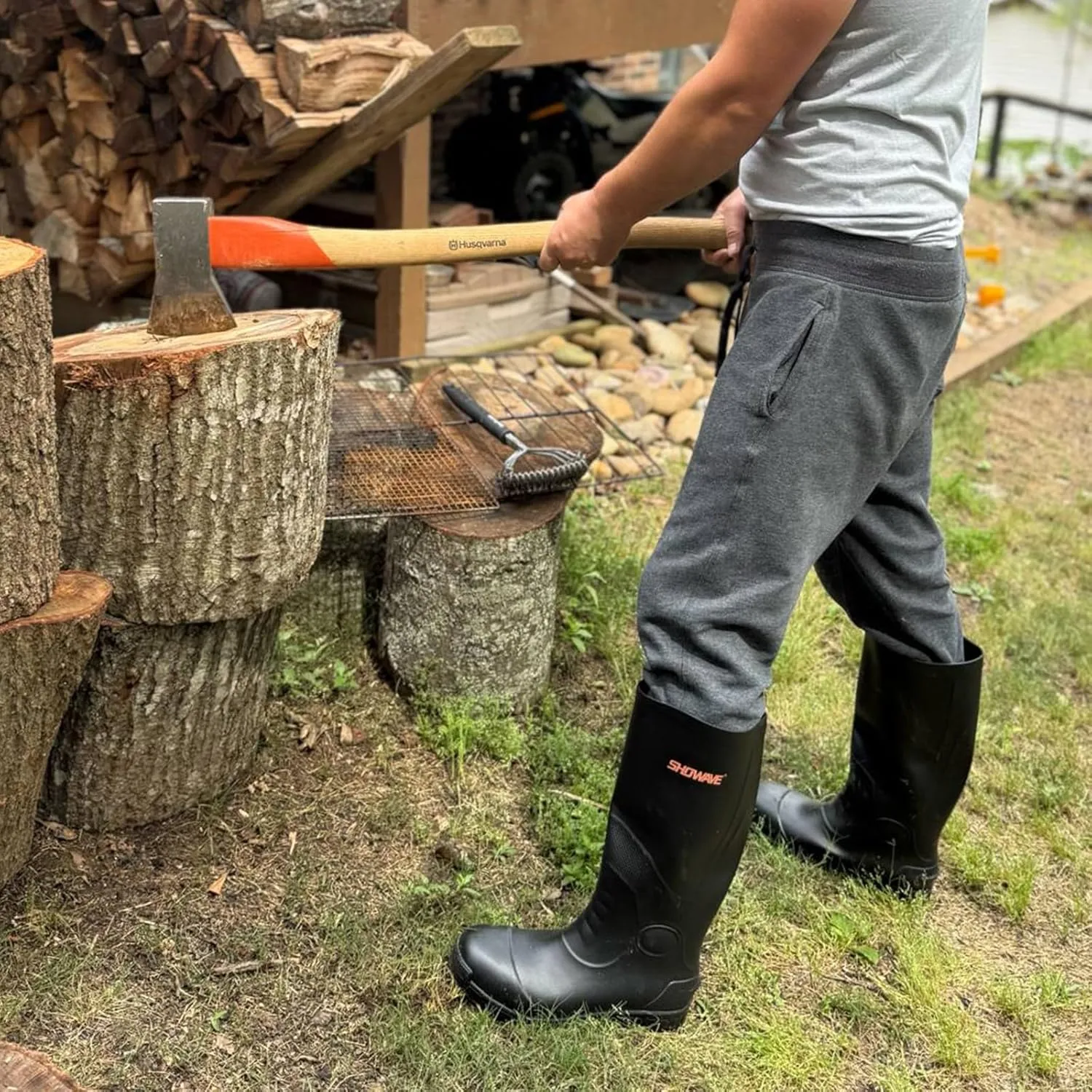 Showave Steel Toe Boots for Men Rubber Work Boot Waterproof Durable Concrete Booties for Hunting Manufacturing Construction