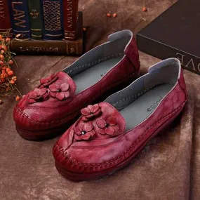 SOCOFY Flower Genuine Leather Flats