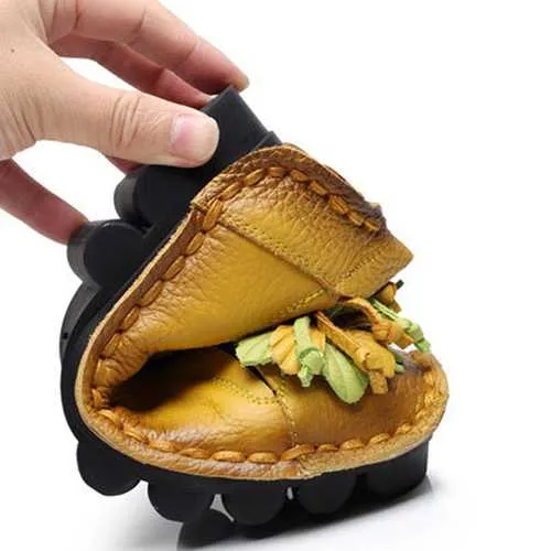 SOCOFY Genuine Leather Handmade Flower Loafers