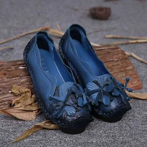 SOCOFY Genuine Leather Handmade Flower Loafers