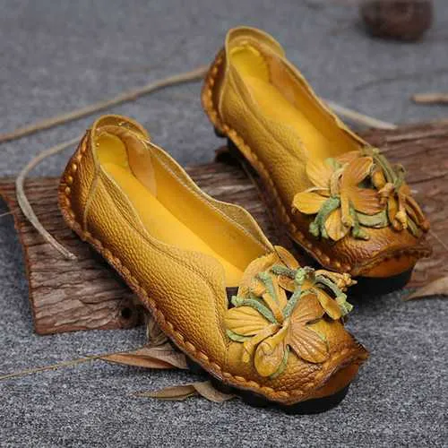 SOCOFY Genuine Leather Handmade Flower Loafers