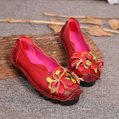 SOCOFY Genuine Leather Handmade Flower Loafers